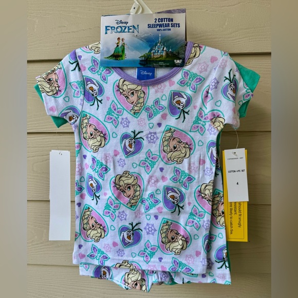 Disney Girls Frozen Elsa&Anna Cotton Snug Fit 4-Pc Pajama Short Set(4,6,8,10)NWT - Picture 2 of 4